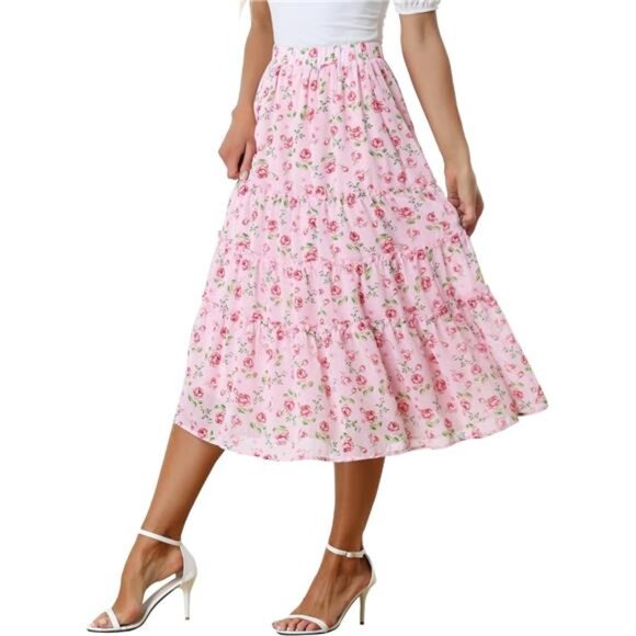 Women's Floral Skirts Chiffon A-line Long Tiered Ruffle Boho Midi - Picture 1 of 6